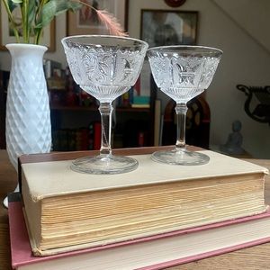 Vintage Westmoreland Princess Feather Crystal Wine/Dessert Coupes Set of 2